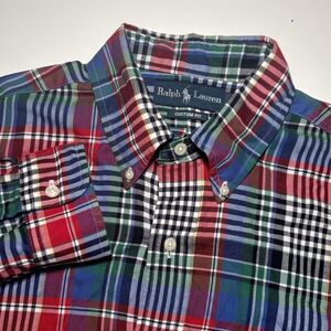 Ralph Lauren Custom Fit Multicolor Plaid Men's M‎ Long Sleeve Button Down Shirt